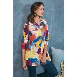 Soft Surroundings Painters Palette Gauze Button down Shirt Size Petite Medium